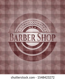Barber Shop red seamless emblem or badge with geometric pattern background.