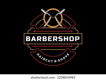 Barber Shop Retro Emblems in art deco style. Stylish barber logo templates.