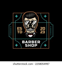 Barber Shop Retro Emblems in art deco style. Stylish barber logo templates.
