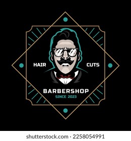 Barber Shop Retro Emblems in art deco style. Stylish barber logo templates.