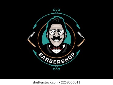 Barber Shop Retro Emblems in art deco style. Stylish barber logo templates.