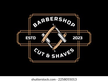 Barber Shop Retro Emblems in art deco style. Stylish barber logo templates.