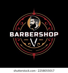 Barber Shop Retro Emblems in art deco style. Stylish barber logo templates.