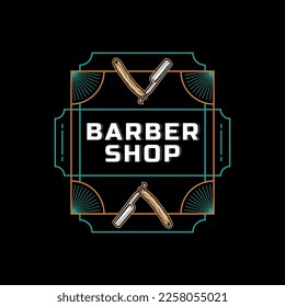 Barber Shop Retro Emblems in art deco style. Stylish barber logo templates.