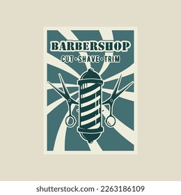 Diseño gráfico de plantilla de ilustración de afiches de vectores retro de Barber Shop. barbershop scissor banner para negocios con estilo vintage