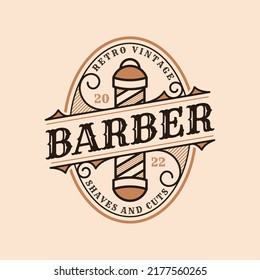 Barber Shop Retro Vintage Badge Logo Design