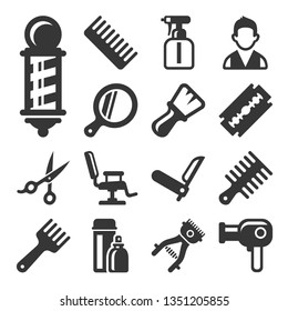 Barber Shop Salon Icons Set on White Background. Vector