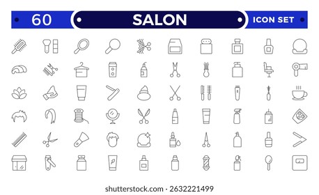 Barber shop and salon outline icons set. Containing styling tools, scissors, comb, clipper, and more. Modern outline icons collection. 
