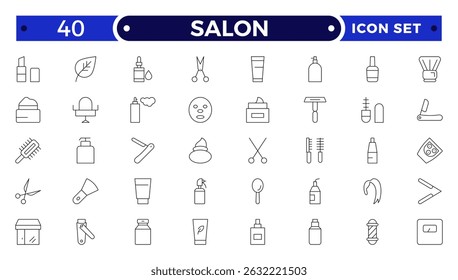 Barber shop and salon outline icons set. Containing styling tools, scissors, comb, clipper, and more. Modern outline icons collection. 
