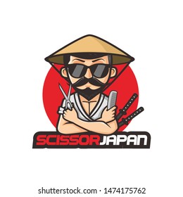 barber shop samurai japan style logo design template