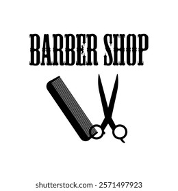 Barber shop, scissors and comb icon drawing