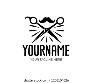 Barber shop, scissors and mustache, retro and vintage style, logo design. Hair salon and fashion, vector design and illustration