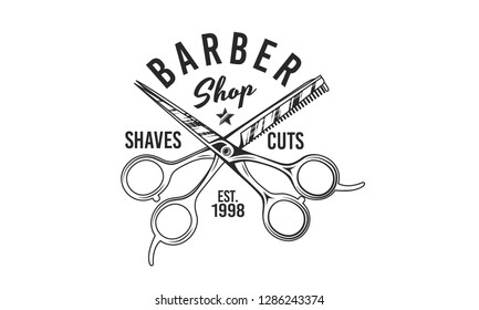 Barber shop scissors vector logo. Retro print. Logo template for Barber shop, haircut's salon, typography. Vintage design