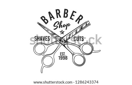 Barber shop scissors vector logo. Retro print. Logo template for Barber shop, haircut's salon, typography. Vintage design