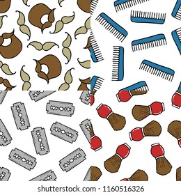 barber shop seamless doodle pattern set