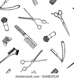 barber shop - seamless pattern with hand-drawn accessories