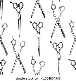 barber shop - seamless pattern with hand-drawn scissors