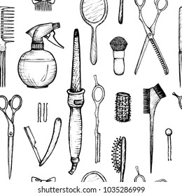 barber shop - seamless pattern - hand-drawn accessories