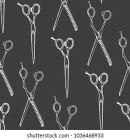 barber shop - seamless pattern with white hand-drawn scissors
