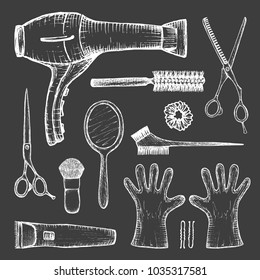barber shop - set of 13 white hand-drawn accessories