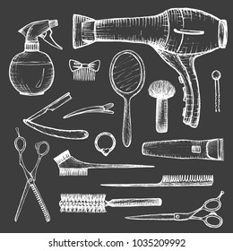 barber shop - set of 15 white hand-drawn accessories