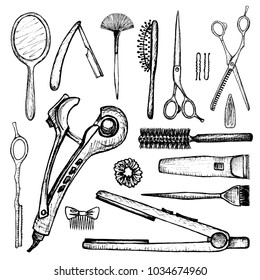 barber shop - set of 17 hand-drawn accessories