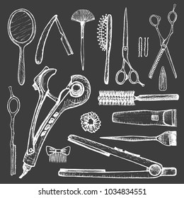 barber shop - set of 17 white hand-drawn accessories