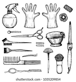 barber shop - set of 18 hand-drawn accessories