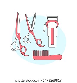 Barber shop set, haircut and beauty salons tools to cut hair vector illustration