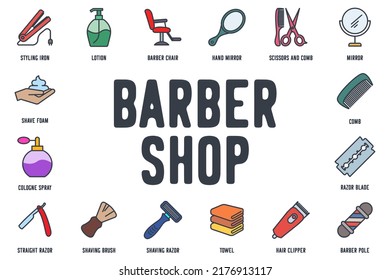 Barber shop set icon symbol template for graphic and web design collection logo vector illustration