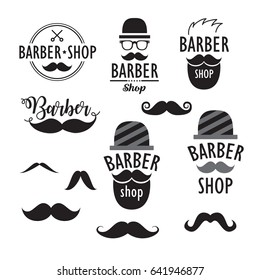 Barber shop set of vector vintage emblems, labels, badges and logos.