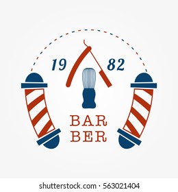 Barber Shop Shave Logo Vector Blue and Red Badge 