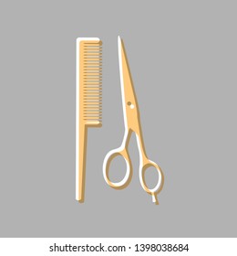 Barber shop sign. Emboss effect with light orange icon on gray background.