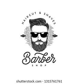 Barber shop sign, label. Vintage poster. Retro print for Typography Label, Badge, Sign or Advertising. Hipster Man, Hairdresser. Vector illustration