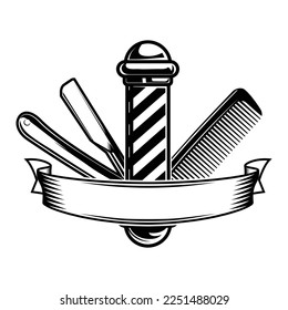 barber shop sign, barber pole sign, barber sign with banner
