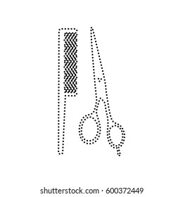 Barber shop sign. Vector. Black dotted icon on white background. Isolated.