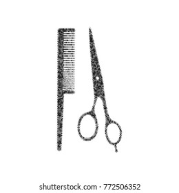 Barber shop sign. Vector. Black icon from many ovelapping circles with random opacity on white background. Noisy. Isolated.