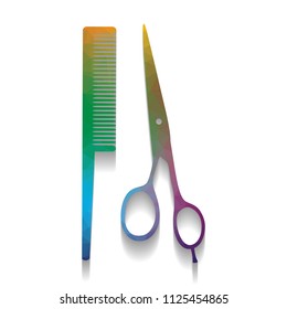 Barber shop sign. Vector. Colorful icon with bright texture of mosaic with soft shadow on white background. Isolated.