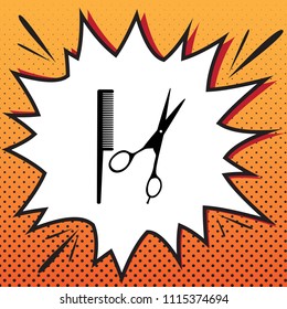 Barber shop sign. Vector. Comics style icon on pop-art background.