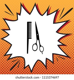 Barber shop sign. Vector. Comics style icon on pop-art background.