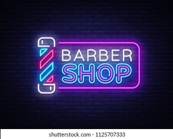 Barber Shop sign vector design template. Barber Shop neon logo, light banner design element colorful modern design trend, night bright advertising, bright sign. Vector illustration.