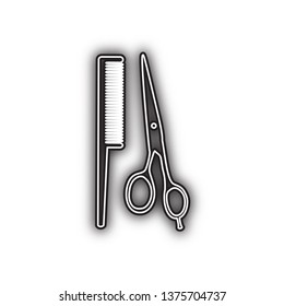 Barber shop sign. Vector. Double contour black icon with soft shadow at white background. Isolated.