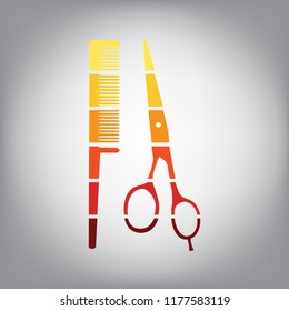 Barber shop sign. Vector. Horizontally sliced icon with colors from sunny gradient in gray background.
