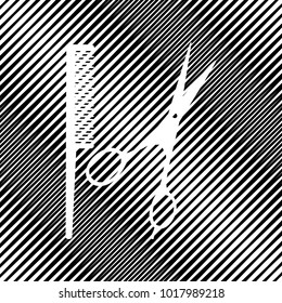 Barber shop sign. Vector. Icon. Hole in moire background.
