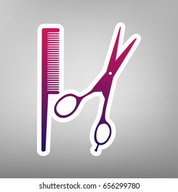 Barber shop sign. Vector. Purple gradient icon on white paper at gray background.