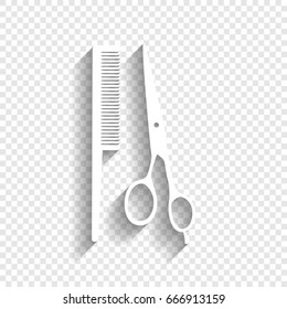 Barber shop sign. Vector. White icon with soft shadow on transparent background.
