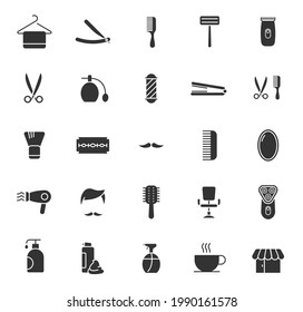 barber shop silhouette vector icons isolated on white. barber saloon icon set for web, mobile apps, ui design and print