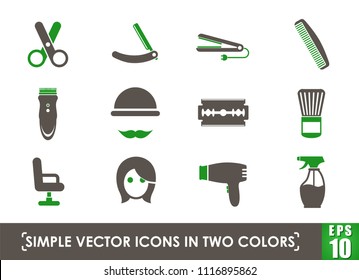 barber shop simple vector icons in two colors