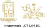 Barber shop storefront sign vector illustration with scissors and comb icons