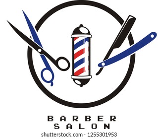 Barber shop symbol scissor, razor, barber pole logo design vector eps format